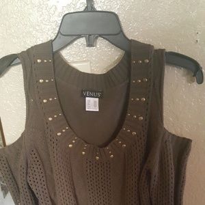 Venus Olive Greeen Knit Cold Shoulder Sweater